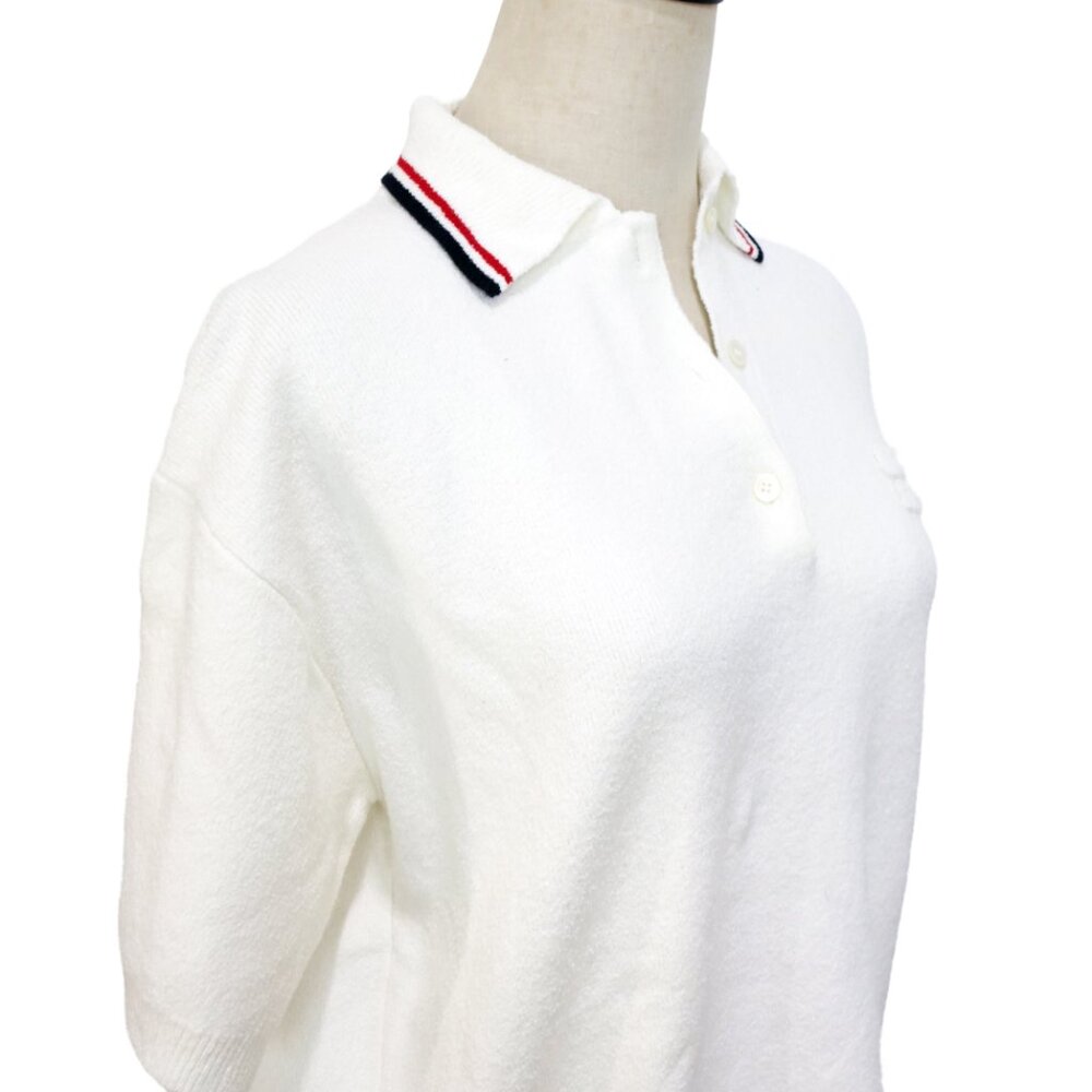 MIU MIU Off White Cotton Pique Knit Stretch Polo Shirt Sweater Top 38 - Picture 9 of 14